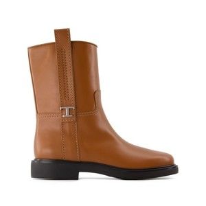 Tods Polished Brown Ankle Boots With Leather Detailing - NWT